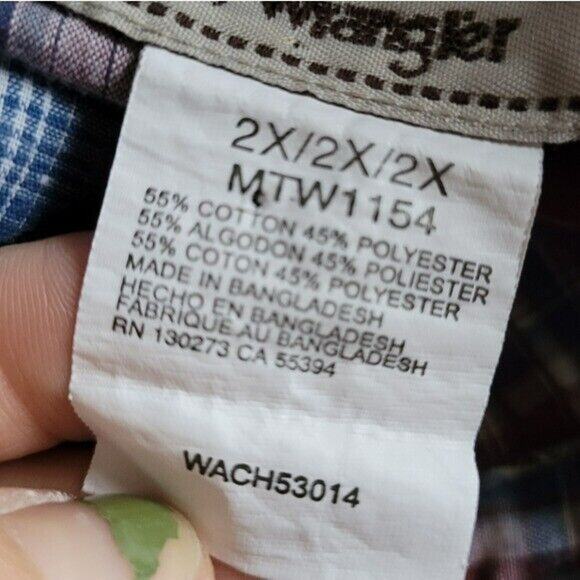 Vtg Wrangler Pearl Snap Button Up Shirt Mens 2XL Blue Plaid Western Cowboy Farm - Picture 9 of 9